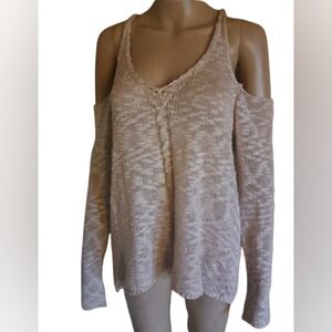 Cold Shoulder Sheerish Lighweight Knit Twotone Beige Tunic/ Sweater Med